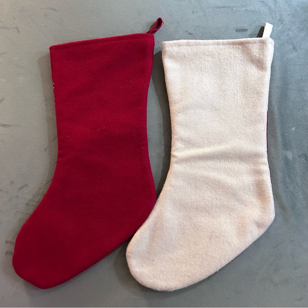 Set of 2 Christmas stockings (snowflakes & trees appliqués) - Picture 2 of 7